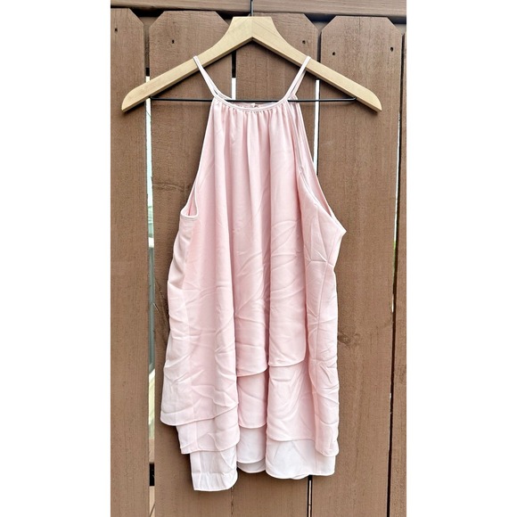 Calvin Klein Women Size Small‎ Halter Sleeveless Layered Chiffon Top Shirt Blush - Picture 1 of 9